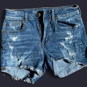 American Eagle Outfitters Women's Distressed Blue Denim Shorts Super Stretch
